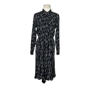 Vintage arrow print long sleeves neck tie midi dress size Medium